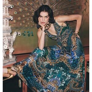 Camilla Fan Dance shirred waist detail long dress